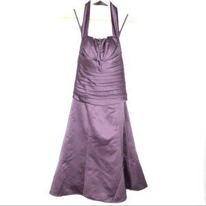 Alexia II lavender satin halter sequined formal cocktail midi dress size 10 B101